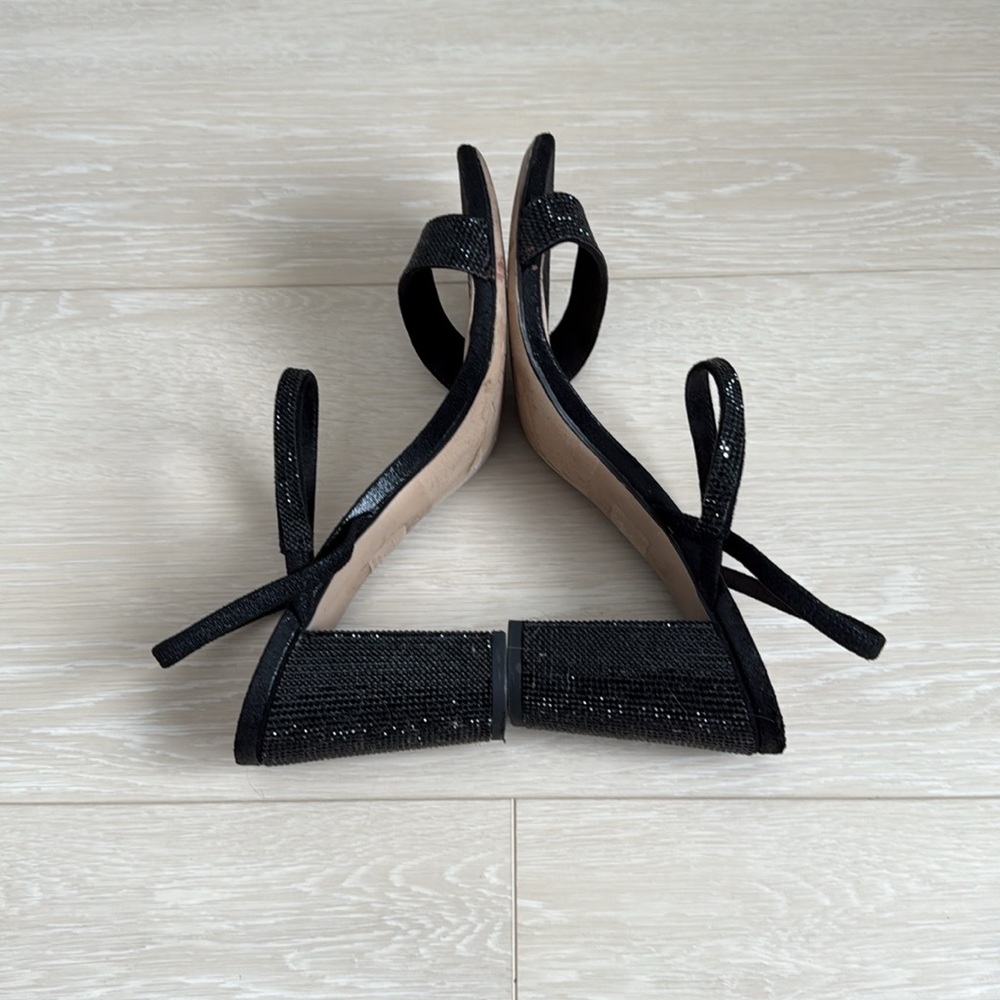 3/$10 Maripe Black Sequined Strappy Block Heels - Picture 7 of 10